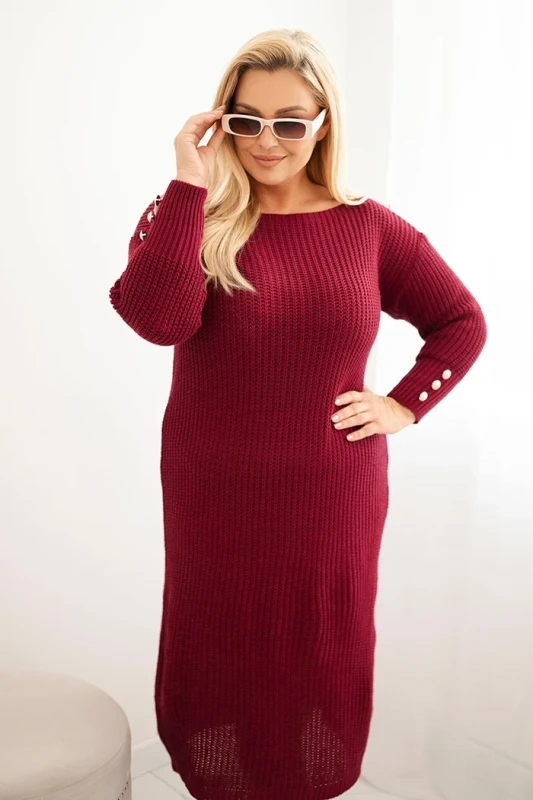 Sukienka swetrowa damska Plus Size z moherem, guziki na rękawach ( r. 46-52) 