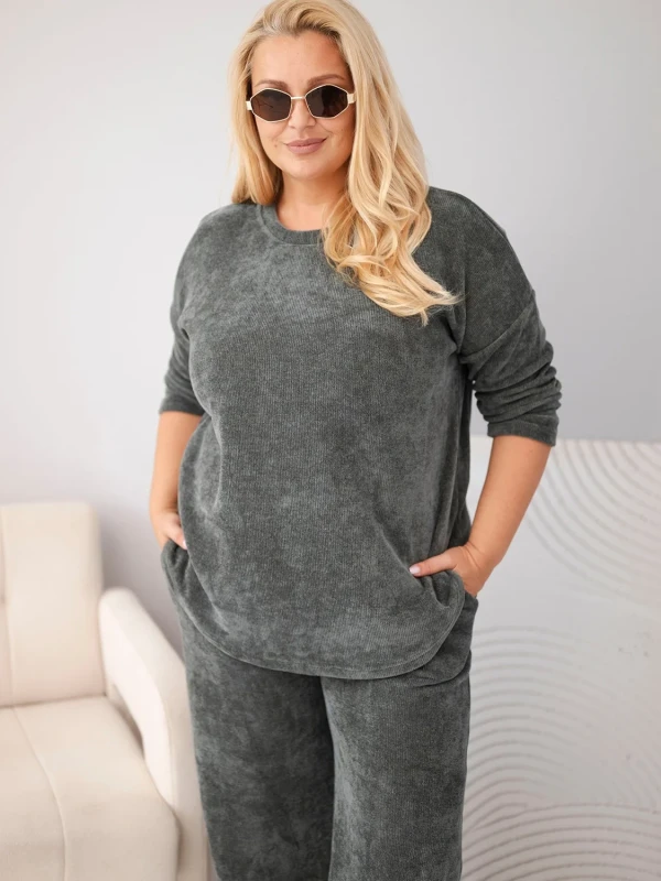 Komplet damski Plus Size sztruksowy z szerokimi spodniami 44–48