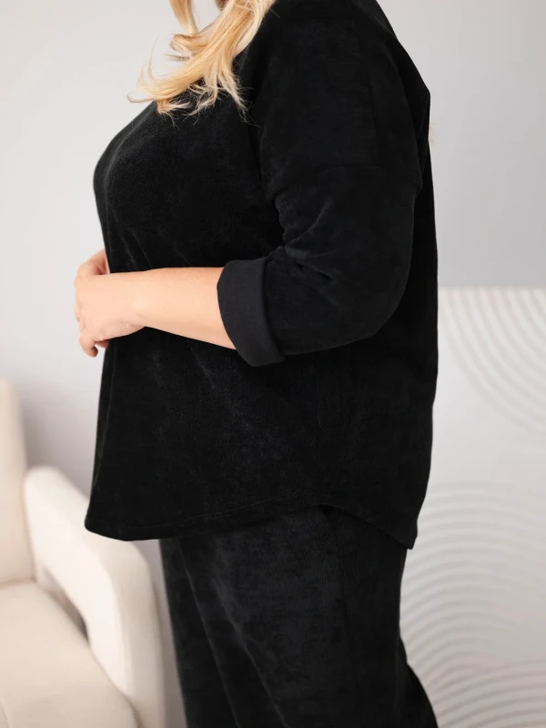 Komplet damski Plus Size sztruksowy z szerokimi spodniami 44–48 