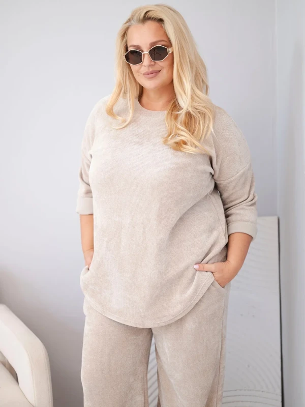 Komplet damski Plus Size sztruksowy z szerokimi spodniami 44–48