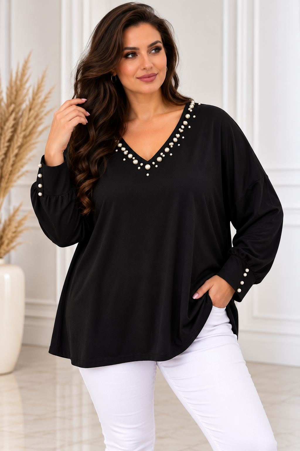 Bluzka damska Plus Size Amelia z perełkami ( 48-52 )
