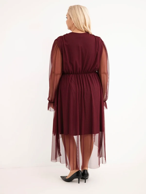 Sukienka kopertowa Plus Size z tiulowymi rękawami i falbanami – elegancka sukienka damska 46–50