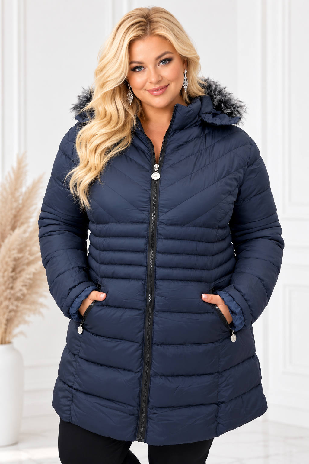 Kurtka zimowa plus size midi BLANCA  (r. 52 )