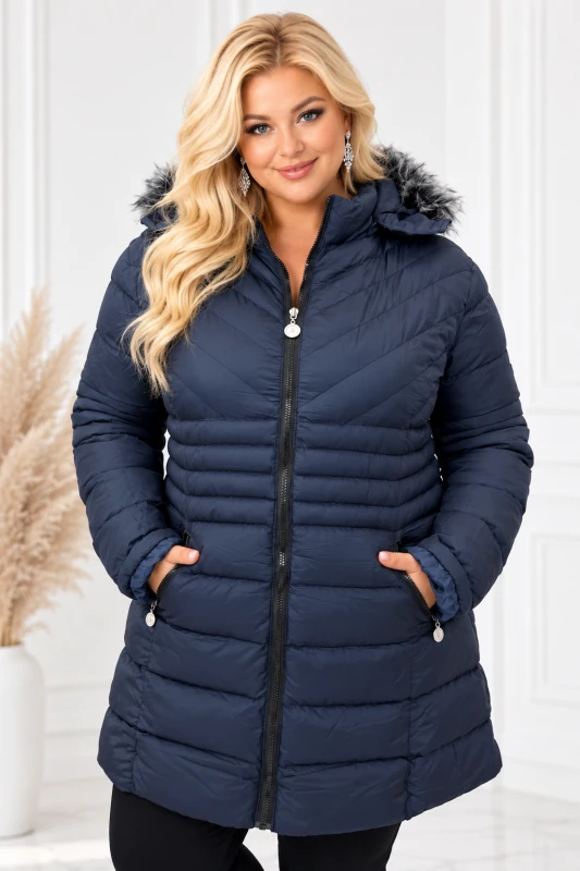 Kurtka zimowa plus size midi BLANCA  (r. 52 )