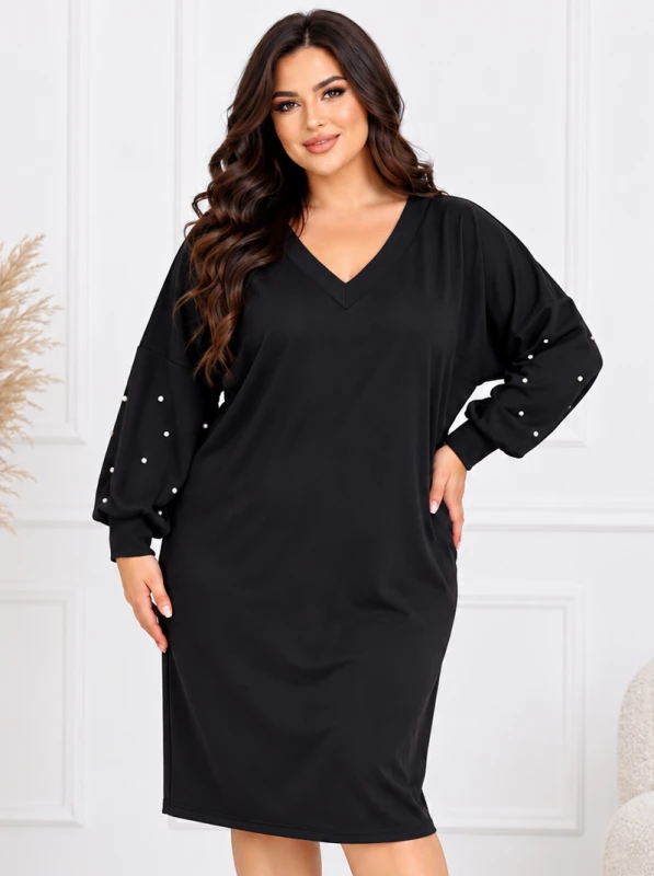 Sukienka damska Plus Size Livia – sukienka z perełkami na rękawach ( r. 50-54) 