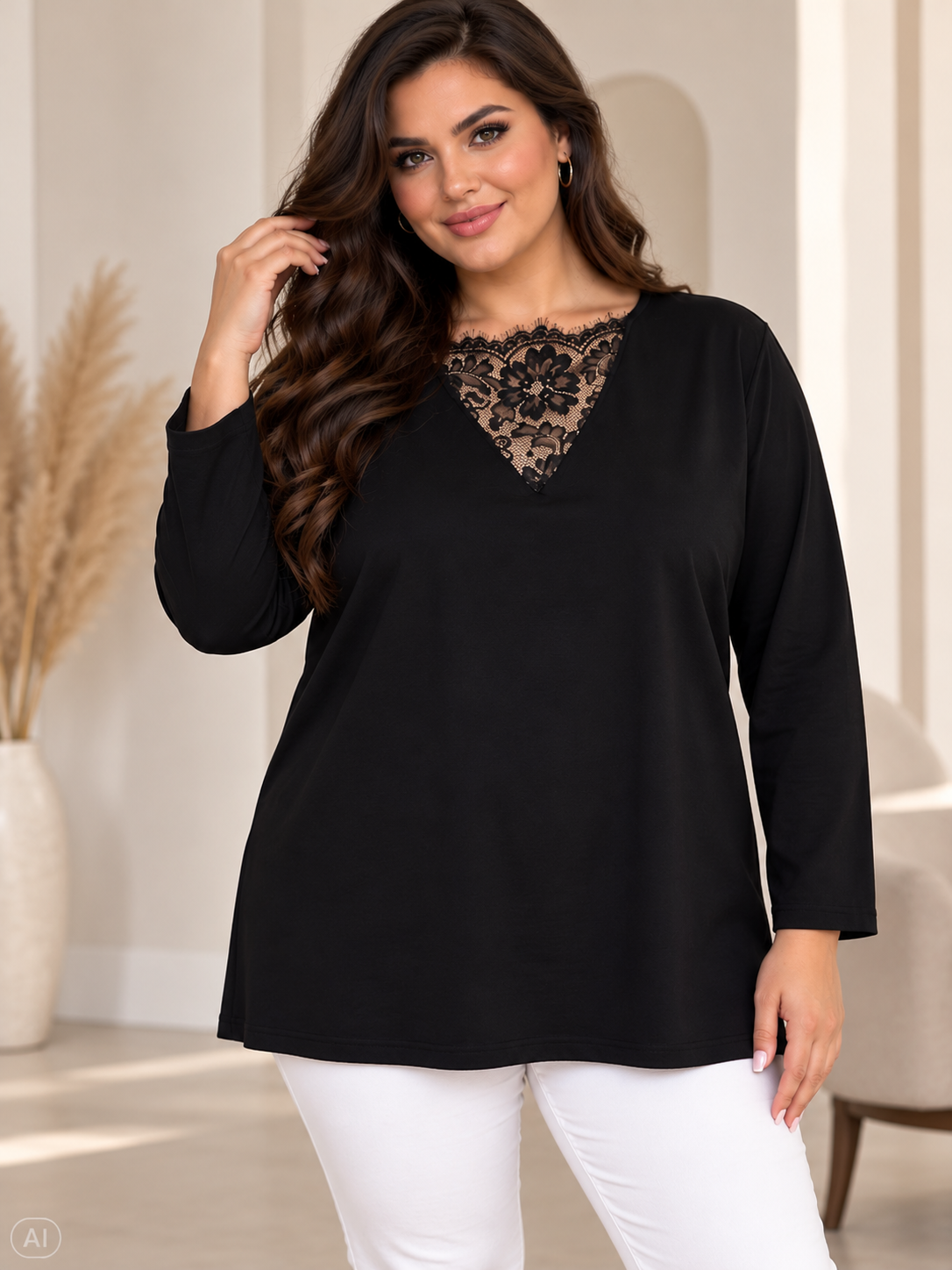 Bluzka damska Plus Size „Victoria” z ozdobnym dekoltem V ( r. 50-54)  