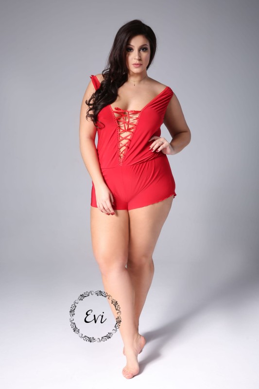 Kombinezon PLUS SIZE sznurowany BRIT- czerwony (r.44-60) 