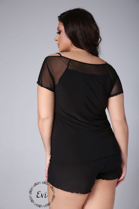 Piżamka plus size hiszpanka ELENA - czarna  (r.44-60) mod.002