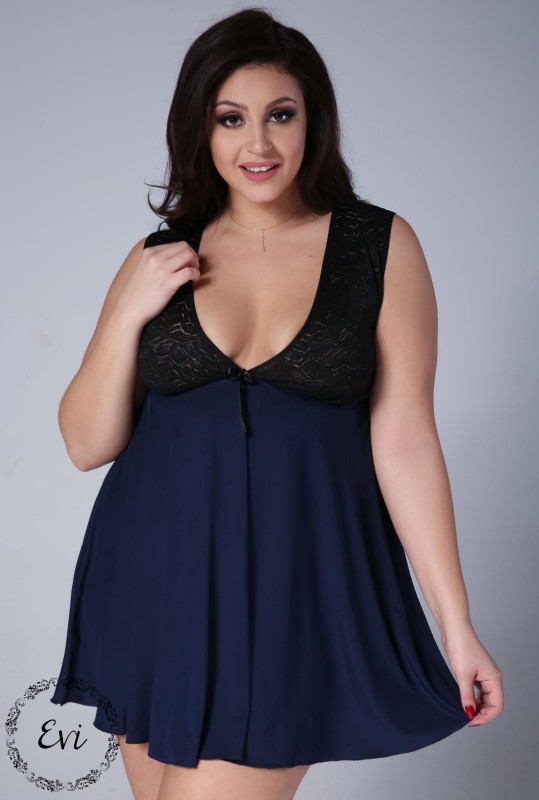 Koszulka  plus size z koronką DORA - granatowa (r.44-60) 
