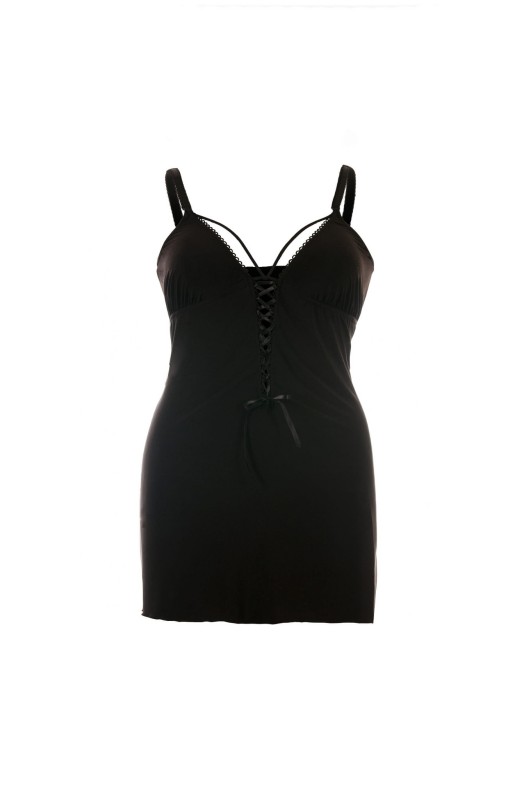 Zmysłowa czarna koszulka z modnymi paseczkami na dekolcie plus size SB/1032